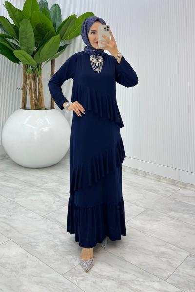 Lacivert Premium Tijen Elbise Tesettür Giyim
