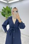 Lacivert Premıum Defne Kaşe Kaban Tesettür Giyim