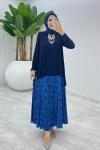Lacivert Su Damlası Etek Takım Tesettür giyim