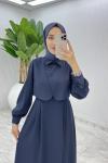 Lacivert Sevgi Yelekli Elbise Takım Tesettür Giyim