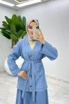 Mavi Zennub Premıum Etek Takım Tesettür Giyim