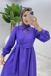 Mor Bağlamalı Elbise Tesettür Giyim