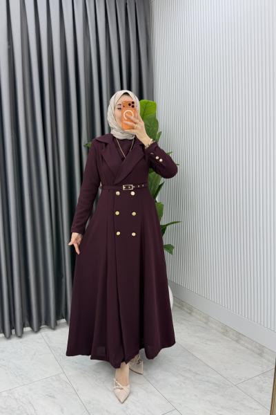 Mürdüm Premium Naz Jile Ferace Takım Tesettür Giyim