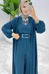 Petrol Premium Silva Tulumlu Abaya Takım Tesettür Giyim