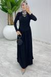 Siyah Büzgü Sendi Elbise Tesettür Giyim