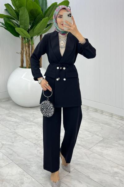 Siyah Hande Ceket Takım Tesettür Giyim