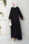 Siyah Modadüğme Elbise Takım Tesettür Giyim