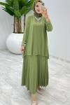 Soft Yeşil Şermin Etek Takım Tesettür Giyim