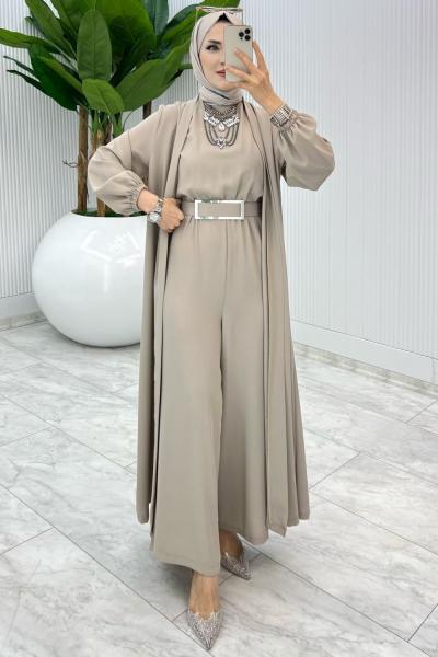 Taş Premium Silva Tulumlu Abaya Takım Tesettür Giyim