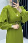 Yağ Yeşili Narin Elbise Tesettür Giyim