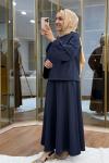Çiçek Broş Detaylı Scuba Etekli Takım Lacivert