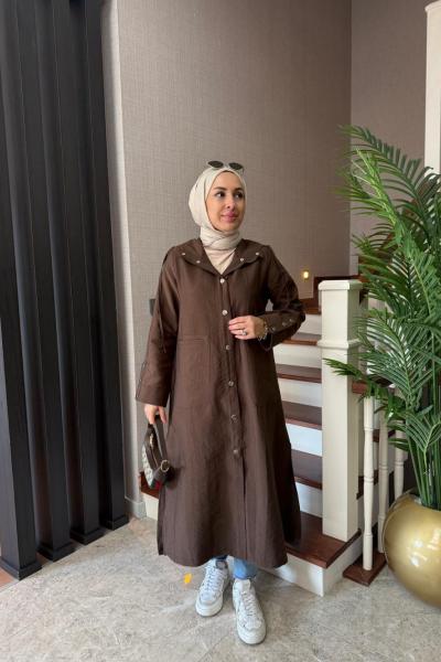 Çıtçıtlı Cupra Kap  Kahverengi