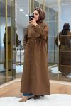 Fermuar Detaylı Maksi Boy Trençkot Kahverengi