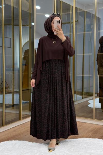 Leopar Desen Tilda Elbise Kahverengi