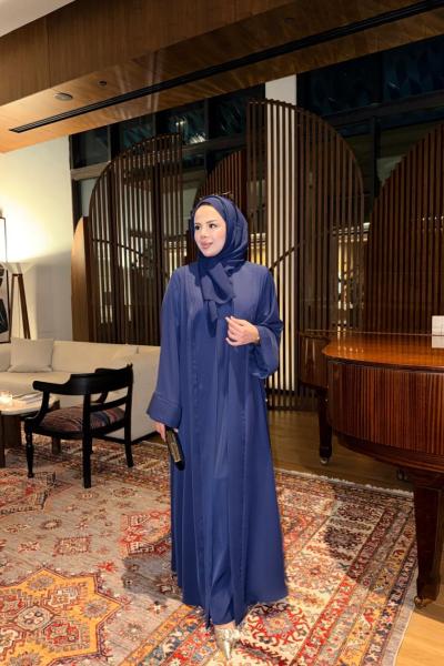 Nervürlü Elbise Abaya Lacivert