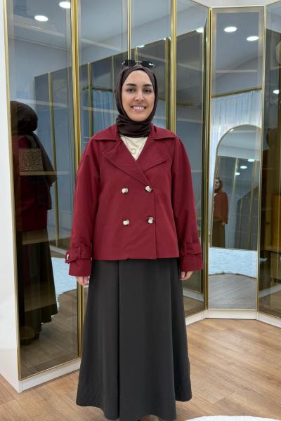 Reglan kol Kısa Trençkot Bordo