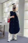 Uzun Kapitone Yelek Lacivert