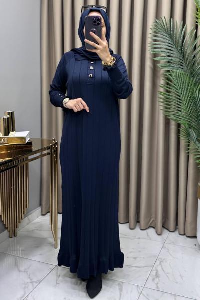 Büşra Soğuk Merserize Elbise Lacivert