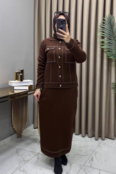 Melis Triko Etekli Takım Kahve