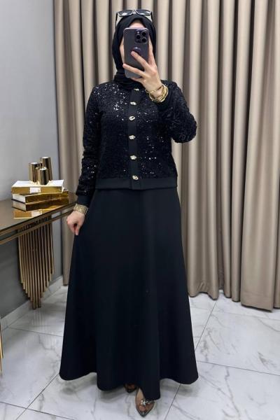 Pullu Etekli Takım Siyah