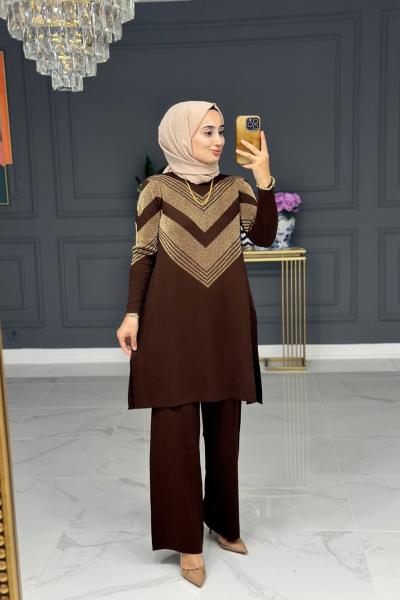 Ahlam şık triko takım - kahve