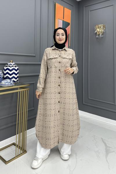 Burçak Gömlek Elbise - Camel