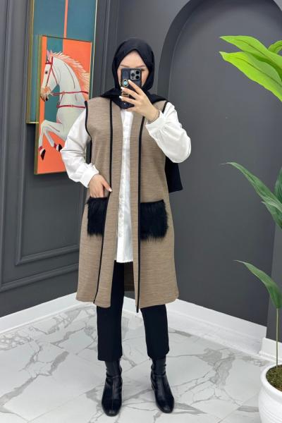 Cebi Kürklü Yelek - Vizon