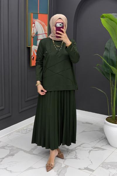 Çiçek Detaylı Etekli Takım - Yeşil