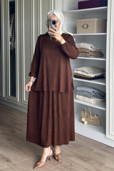 Seda etekli takım - kahve