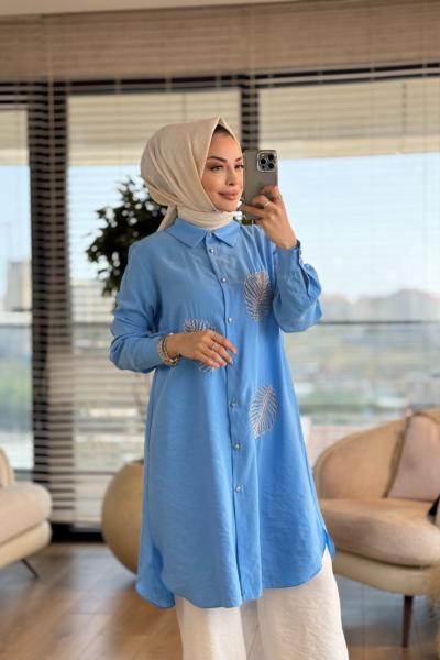 02-2494 Ön Boncuk 3 Yaprak İşli Takım Mavi