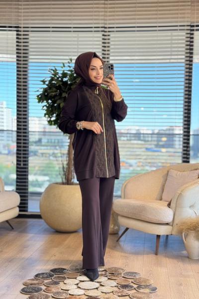 02-2661 Ön Arka Kabartma Desen Parçalı Takım Kahve