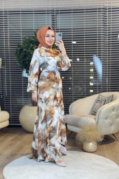 08-1659 Suluboya Desen Elbise Toprak