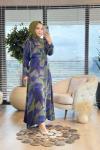 08-1670 Batik Desen Sol Omuz Fırfırlı Elbise Lacivert