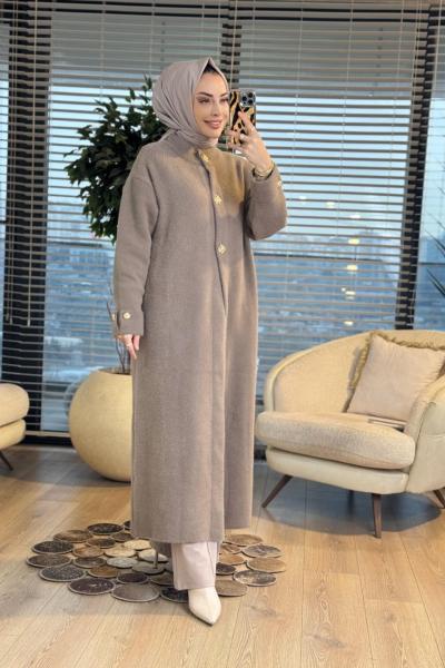 080 Angora Patı Ve Manşeti Düğmeli Kap Vizon