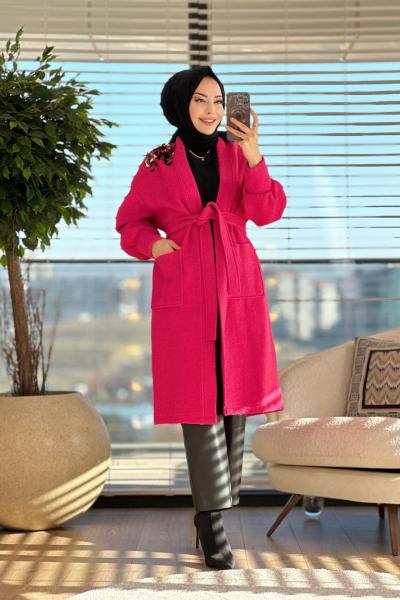 2002 Pullu Kaşe Kaban Fuşya