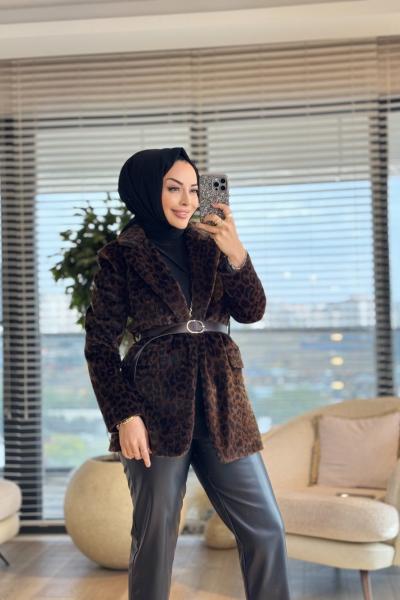 1005514 Leopar Kürk Blazer Ceket Leopar