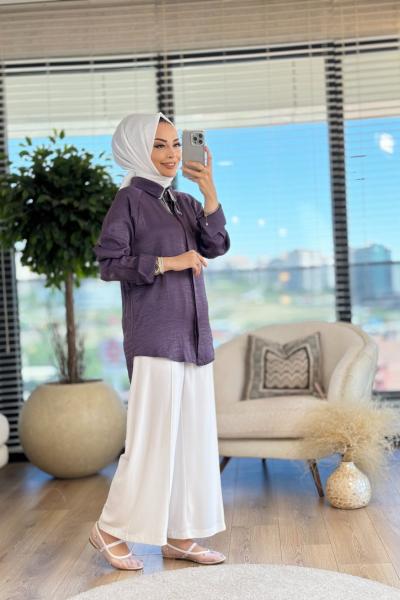 1011 Püskül Gömlek Mor