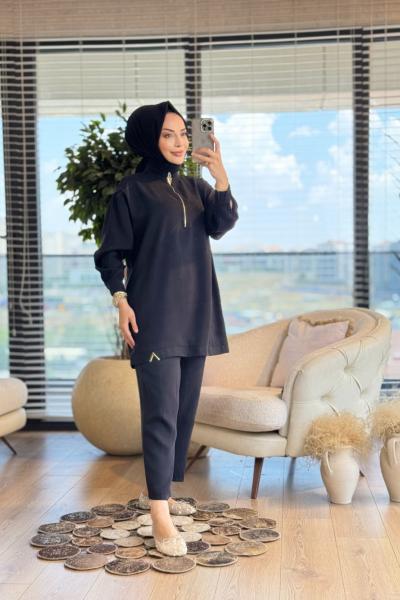 10677-1 Pat Fermuarlı Etek Ucu V Metalli Takım Siyah