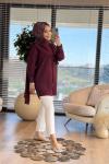 10689 Yakası Şal Parçalı Gömlek Bordo
