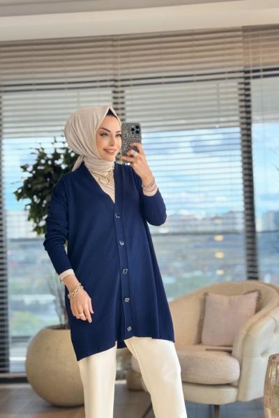 115 Boyuna Fitilli Hırka Lacivert