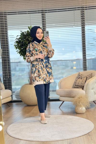 1233 Leopar Desen Fermuarlı Kısa Kap Bej Taba