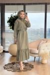 12599 Elbise Üstü Kısa Fermuarlı Ceket 2li Takım Haki
