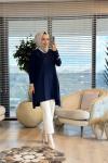 127 Kolları Lastik Örgü Triko Tunik Koyu Lacivert