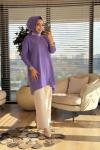 127 Kolları Lastik Örgü Triko Tunik Lila