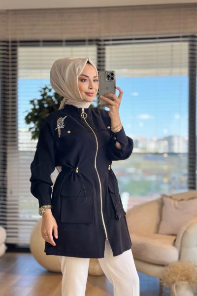 1298 Roba Parça Üstü Kuş Broş İşli Kap Siyah