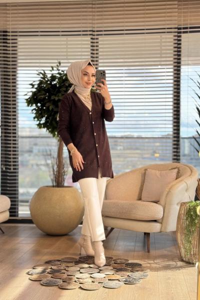 140464 Pullu Korsman Hırka Kahve