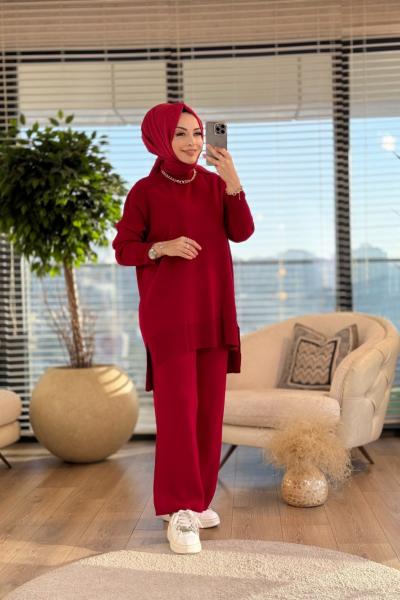 14051 İnterlok Efil Triko Pantolon Takım Kırmızı