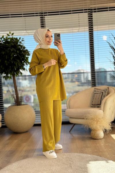 14053 Selanik Triko Pantolon Takım Yağ Yeşili