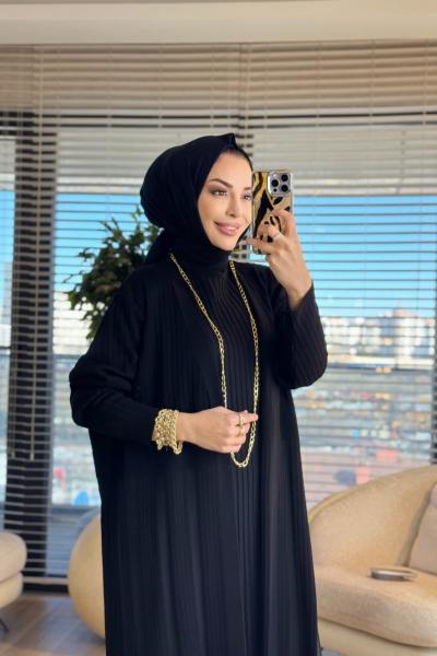 142 Kolsuz Elbise Üstü Hırka İkili Takım Siyah