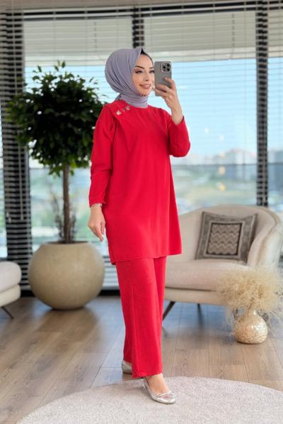 14208 Pantolon Varak Detaylı Takım Kırmızı